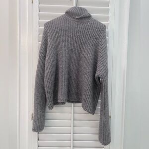 Pam & Gela Metallic Ribbed Turtleneck Sweater Wool Blend Size P